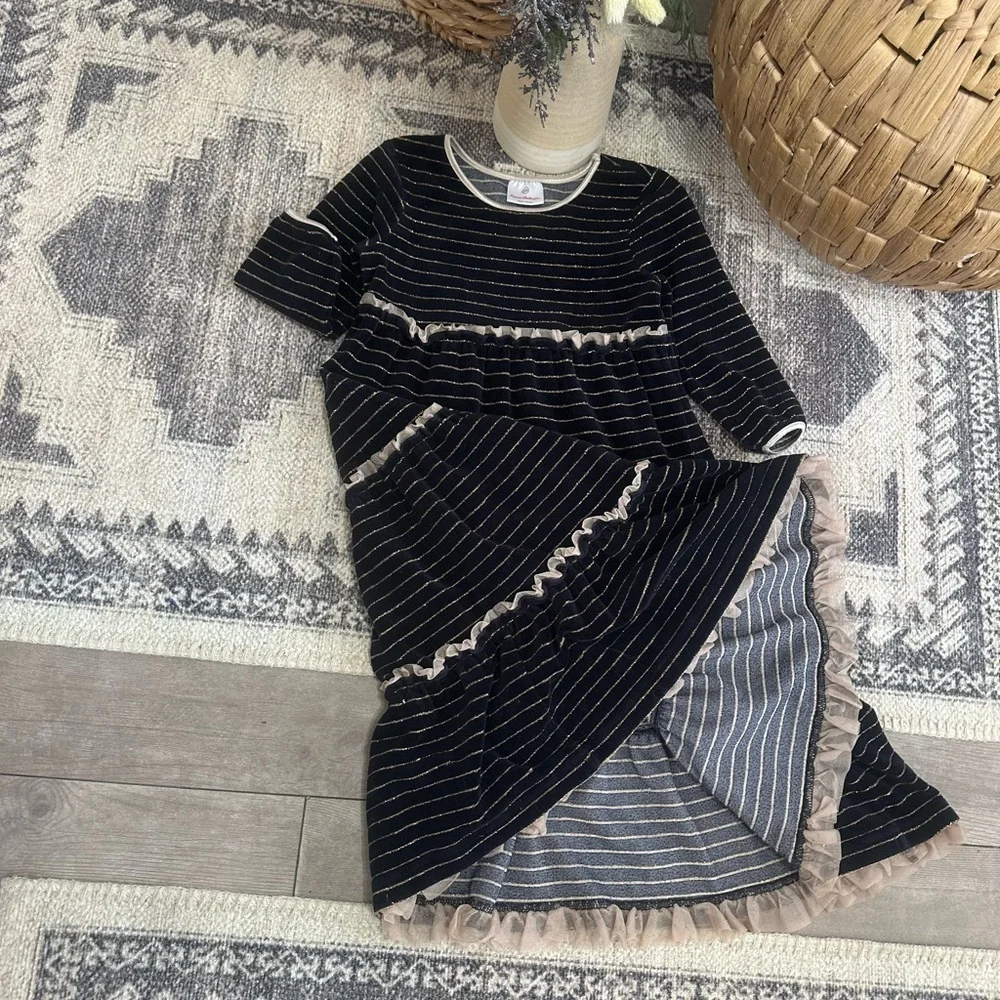 Hanna Andersson Girls Velour Velvet Formal Holiday Dress Ruffles (US 8) Like New